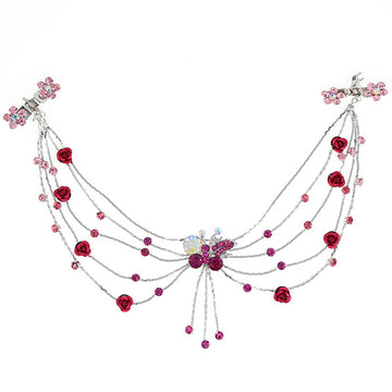 Silver Finish Rhinestone Butterfly Princess Headlace Browband w/ Roses & Claws
